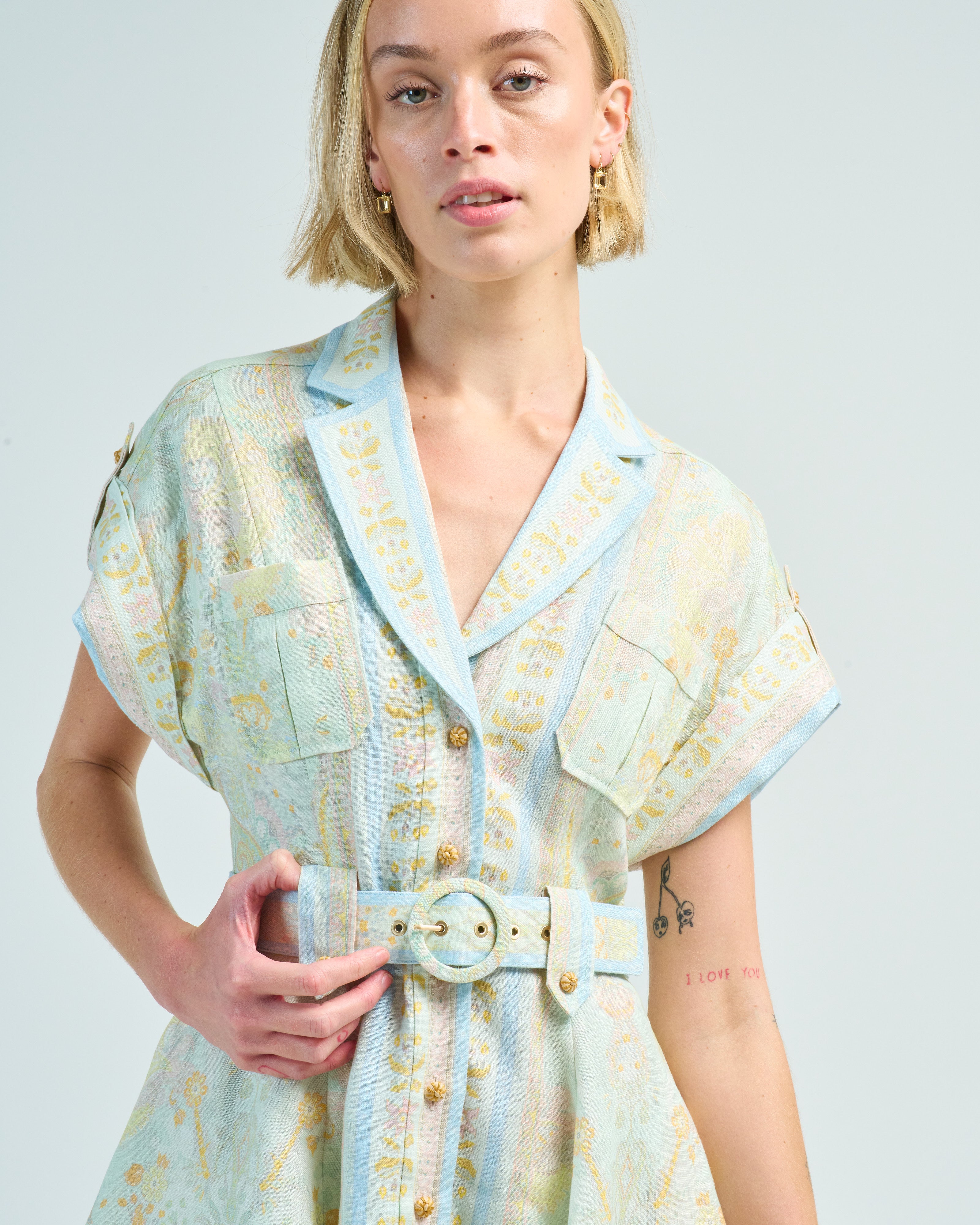 Zimmermann Acacia Mini Shirt Dress Mint Multi