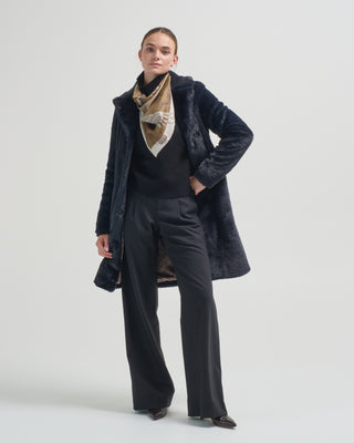 alternative fur lapel collar knee length coat