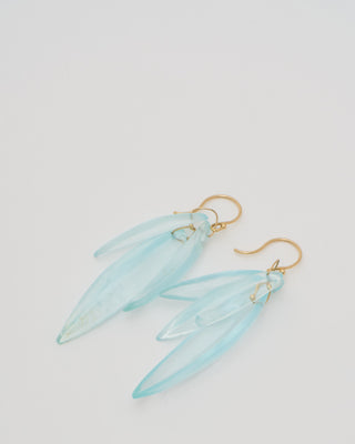 aquamarine cut stone leaf earrings