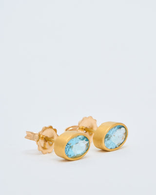 aquamarine faceted oval studs