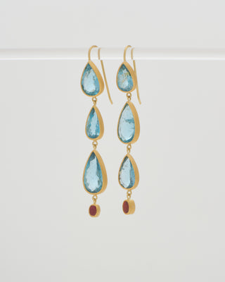 aquamarine triple drop pear shaped earrings
