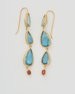 aquamarine triple drop pear shaped earrings