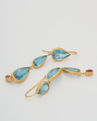 aquamarine triple drop pear shaped earrings