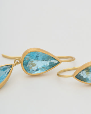 aquamarine triple drop pear shaped earrings
