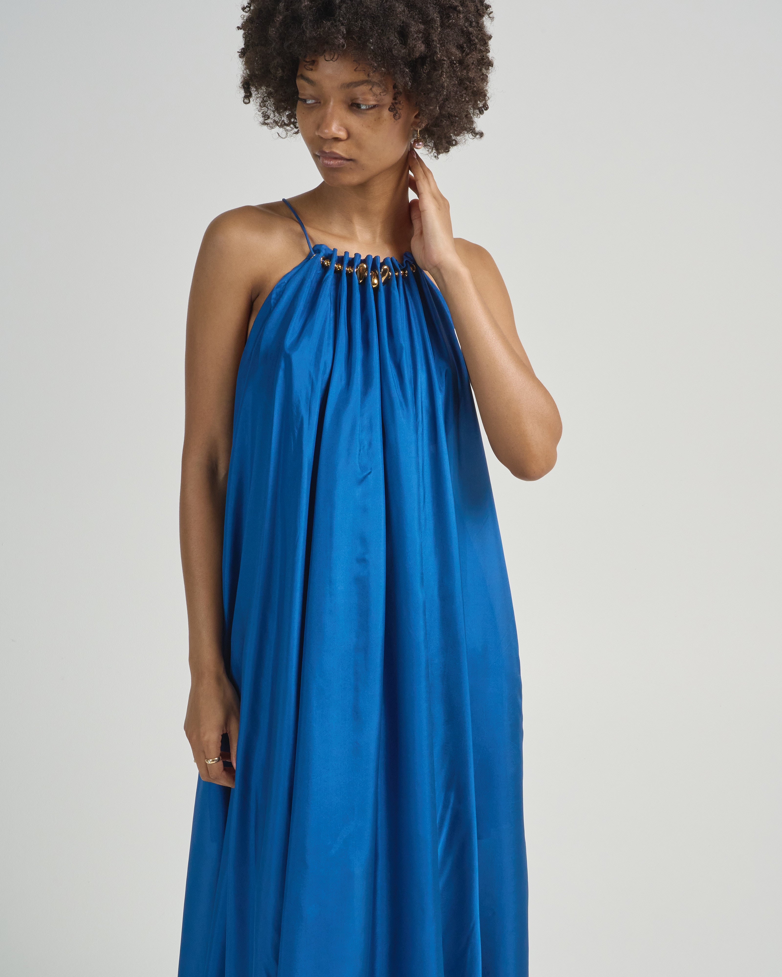 aster blue dress Zimmermann Gathered Bead Maxi Dark Cobalt SIZE:S ( Bust 80-84 Waist 66-68 Hips 96 )