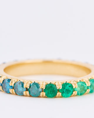 atlantic ombré sapphire, diamond, emerald full eternity ring