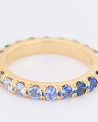 atlantic ombré sapphire, diamond, emerald full eternity ring