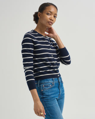ava stripe cashmere cardigan