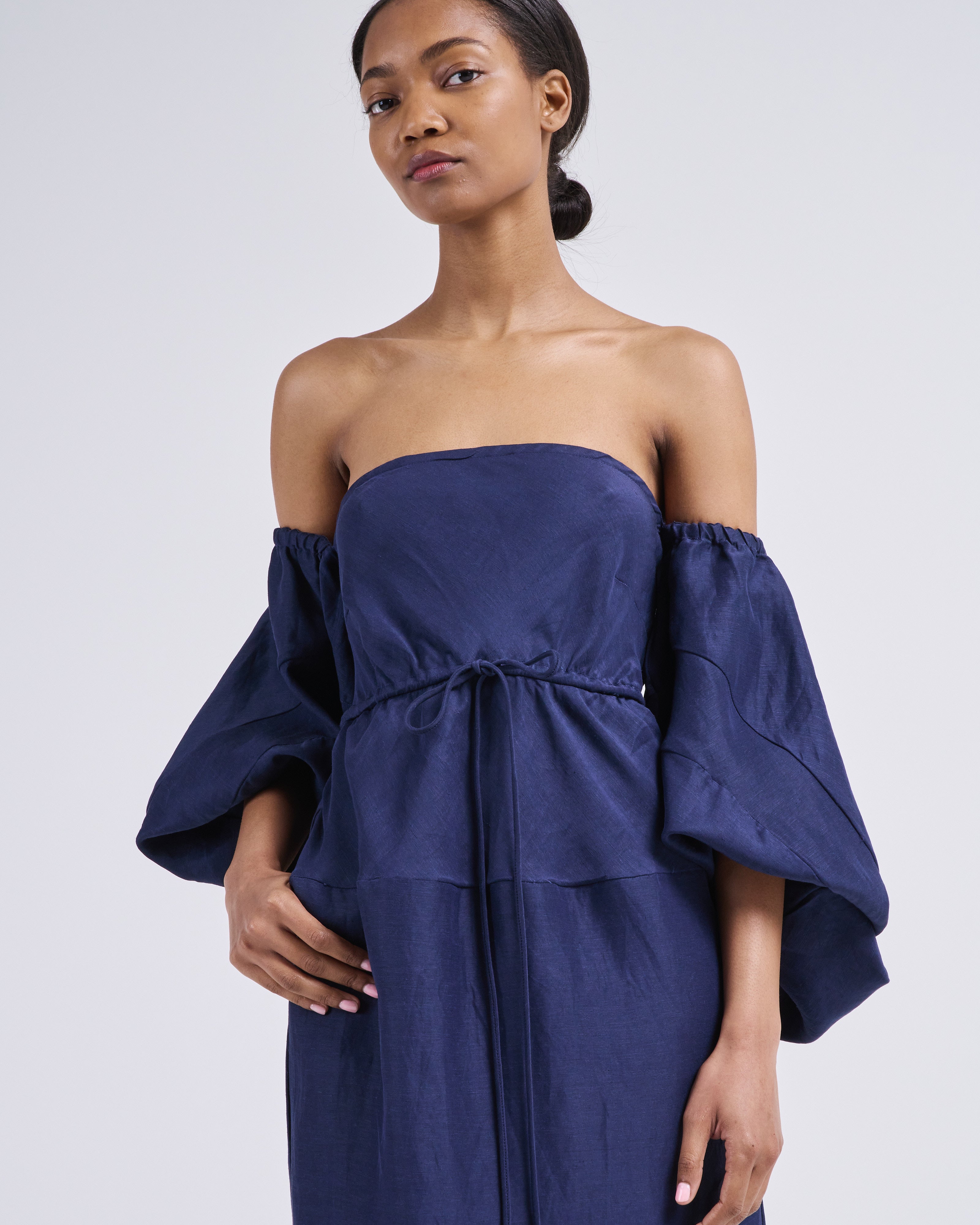 Rosie Assoulin Balloon Sleeve Dress Navy
