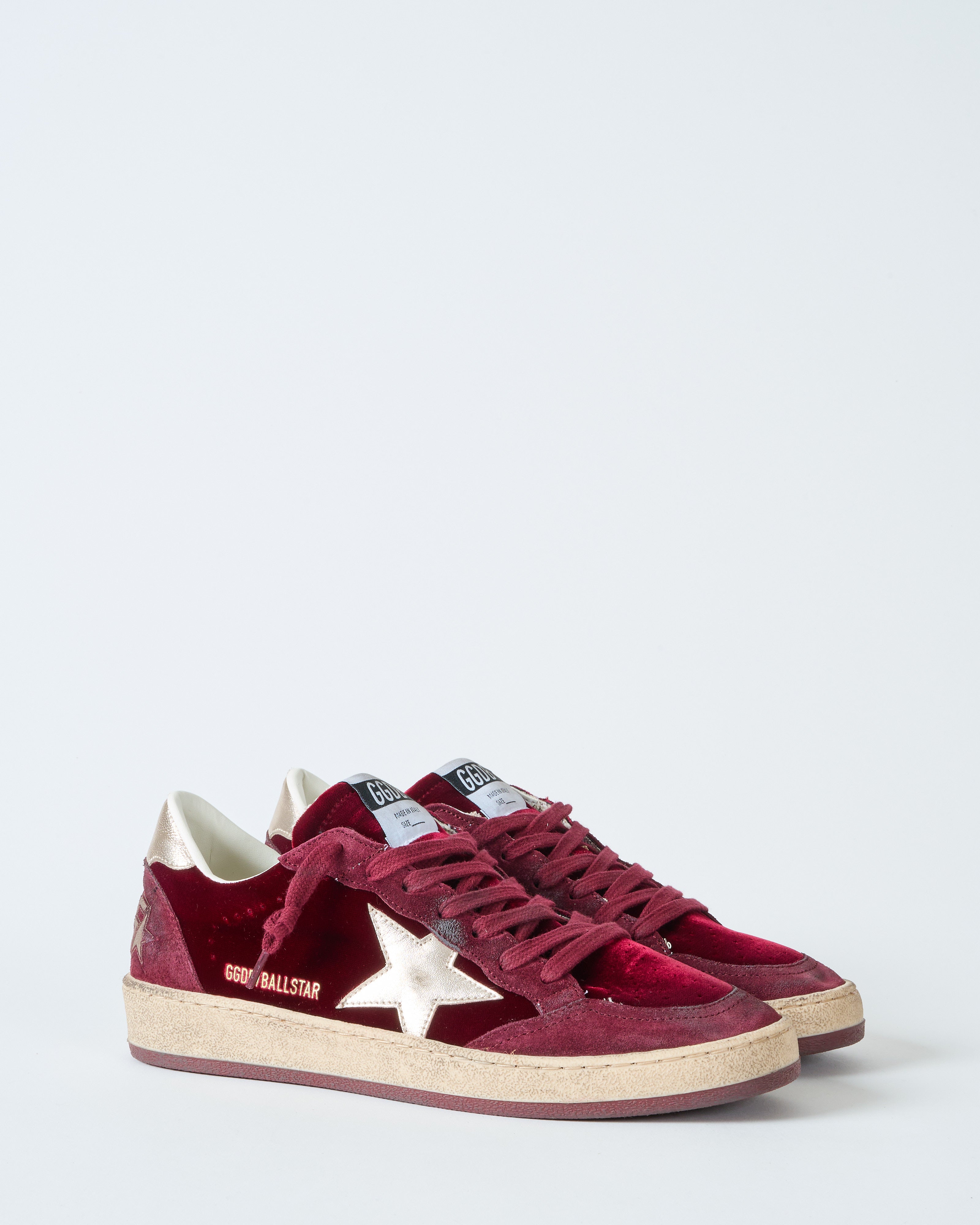 Golden Goose Ballstar Velvet Upper Suede Toe And Spur Laminated Star And Heel Ruby Red/Silver Golden Goose Ballstar Velvet Upper Suede Toe And Spur Laminated Star And Heel Ruby Red/Silver
