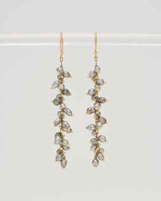 beaded long spiral black pearl earrings
