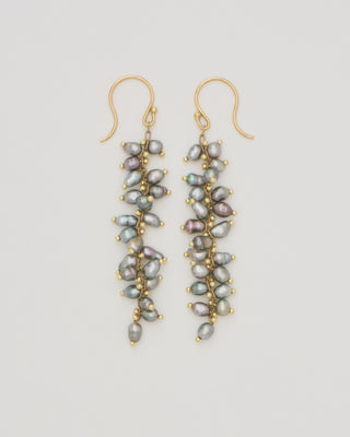 beaded long spiral black pearl earrings