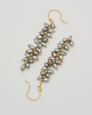 beaded long spiral black pearl earrings