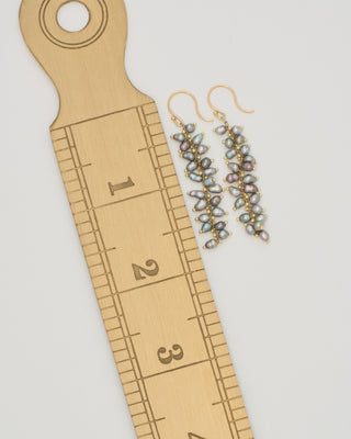 beaded long spiral black pearl earrings