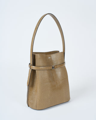 belted lizard embossed bucket bag