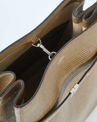 belted lizard embossed bucket bag