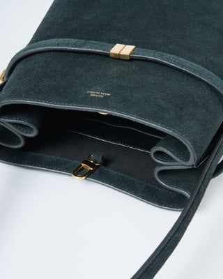belted suede bucket bag