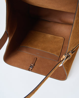 belted suede tote