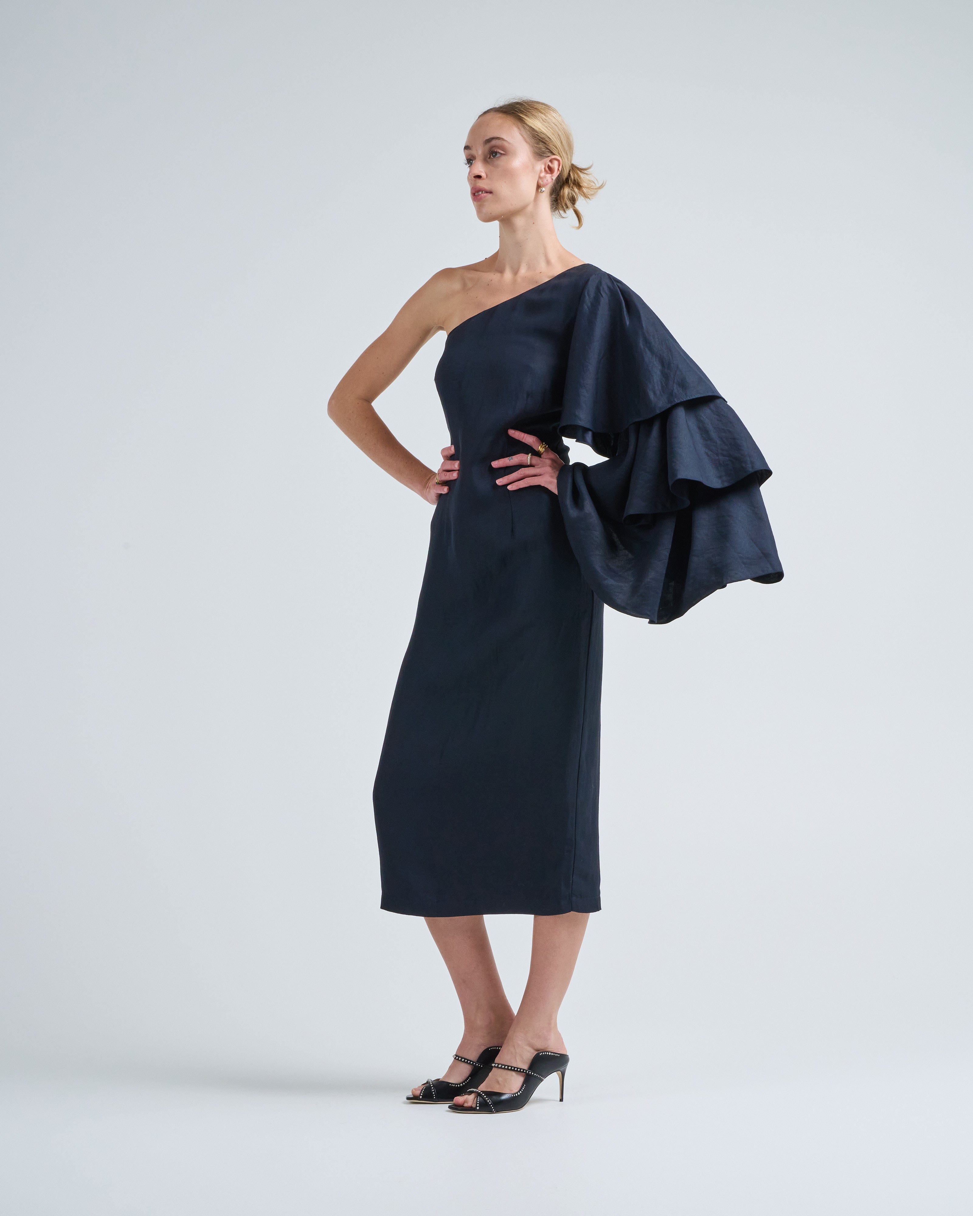 Rosie Assoulin Bidi Bidi Bom Bom Tea Length Dress Black Rosie Assoulin Bidi Bidi Bom Bom Tea Length Dress Black
