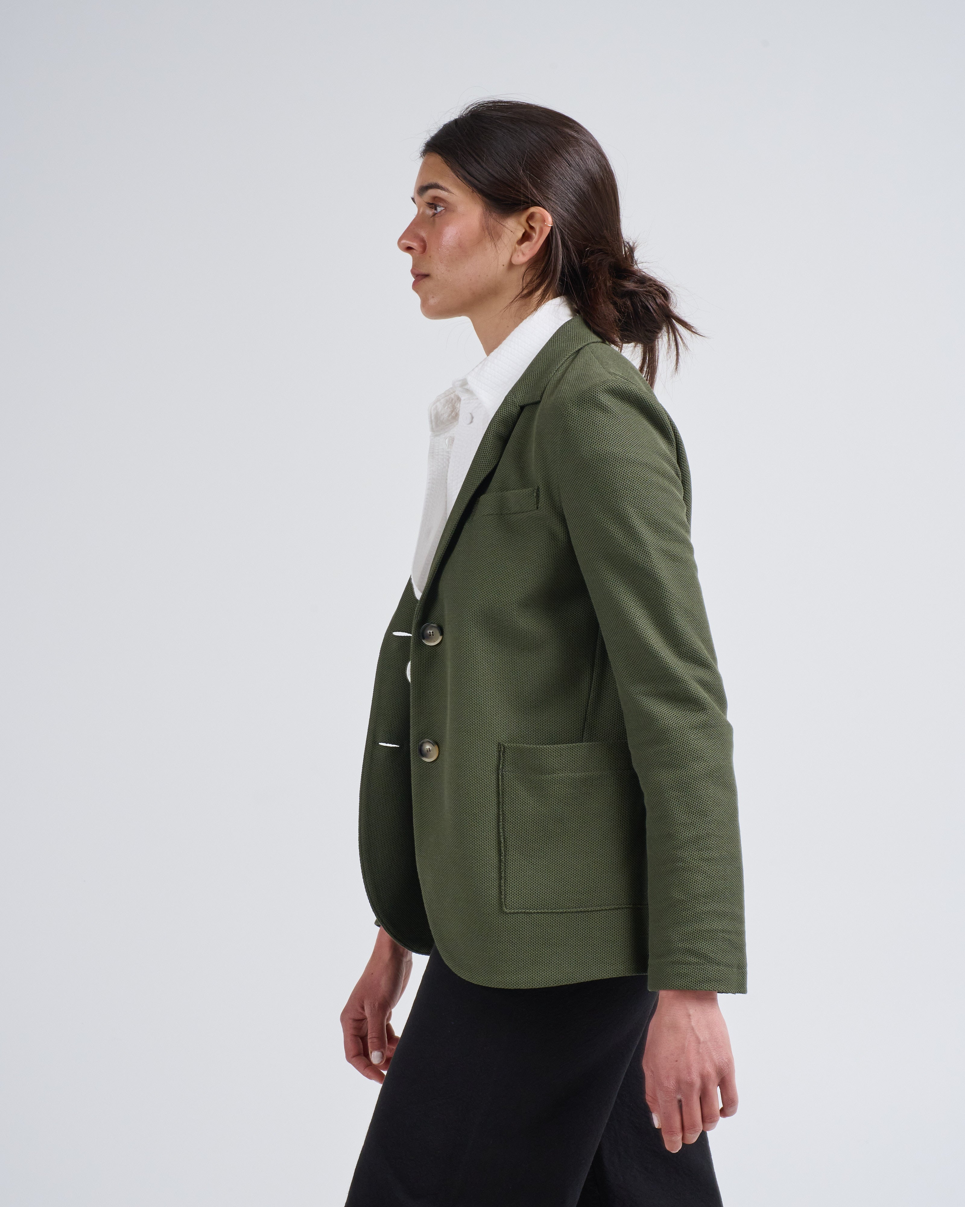 Harris Wharf London Blazer Honeycomb With Loro Piana Fabric Moss Green