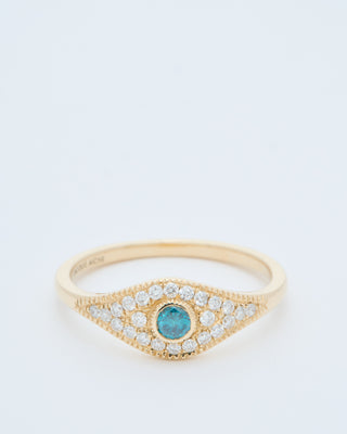 blue diamond center pave eye ring