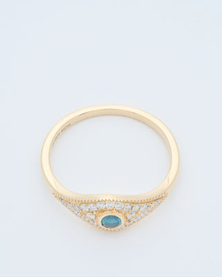 blue diamond center pave eye ring