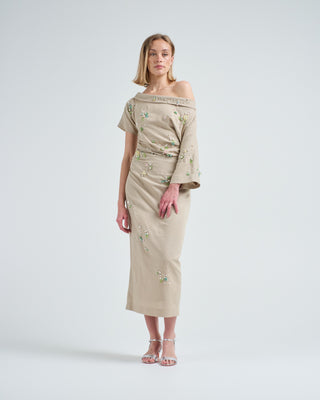 Bernadette Dress Bowery Embroidered Beige With Jewel Embroidery Bernadette Dress Bowery Embroidered Beige With Jewel Embroidery