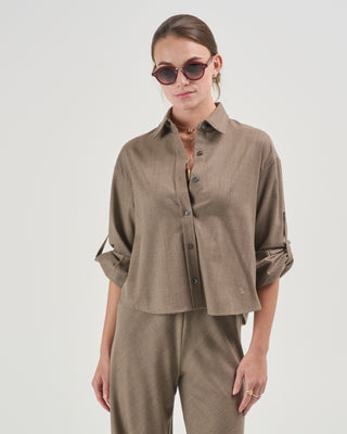 button sleeve crop shirt