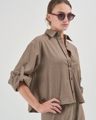 button sleeve crop shirt
