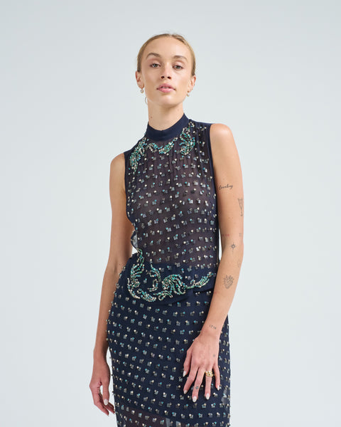 Dries Van Noten Carmasa Top Navy