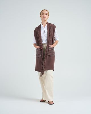 cashwool and nylon ultralight long vest w/ patch pockets