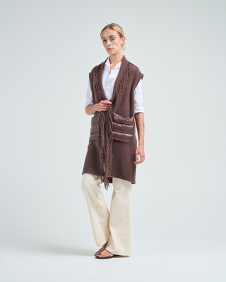 cashwool and nylon ultralight long vest w/ patch pockets