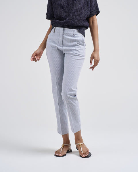Peserico Cigarette Pant Stripe Space Blue Seersucker