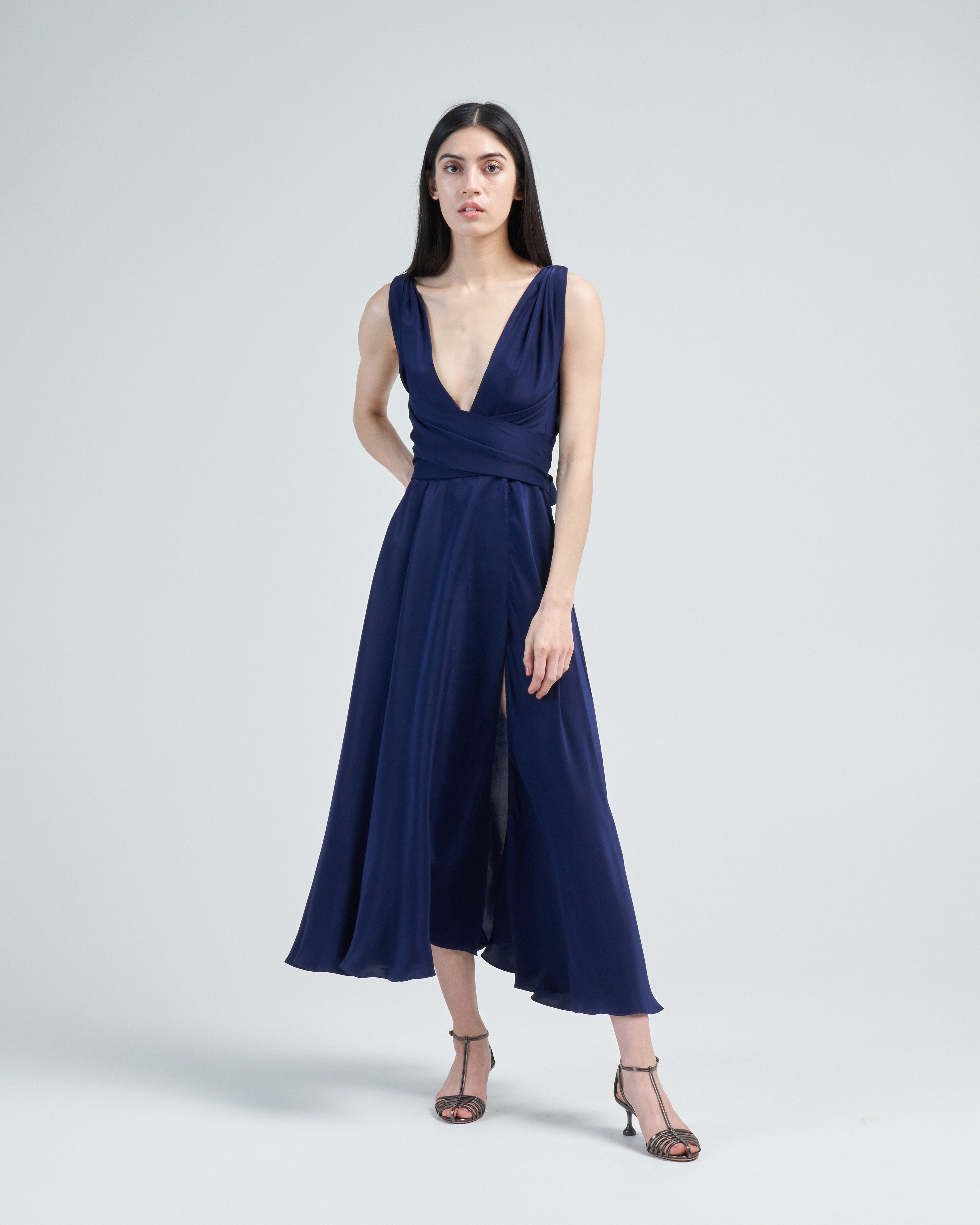 azeeza blue dress AZEEZA Layla chiffon-trim Midi Dress | Blue