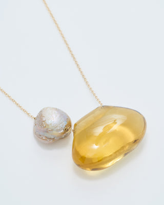 citrine tapiz bead and pearl necklace