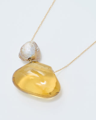 citrine tapiz bead and pearl necklace