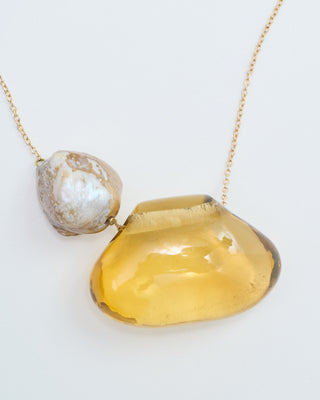 citrine tapiz bead and pearl necklace