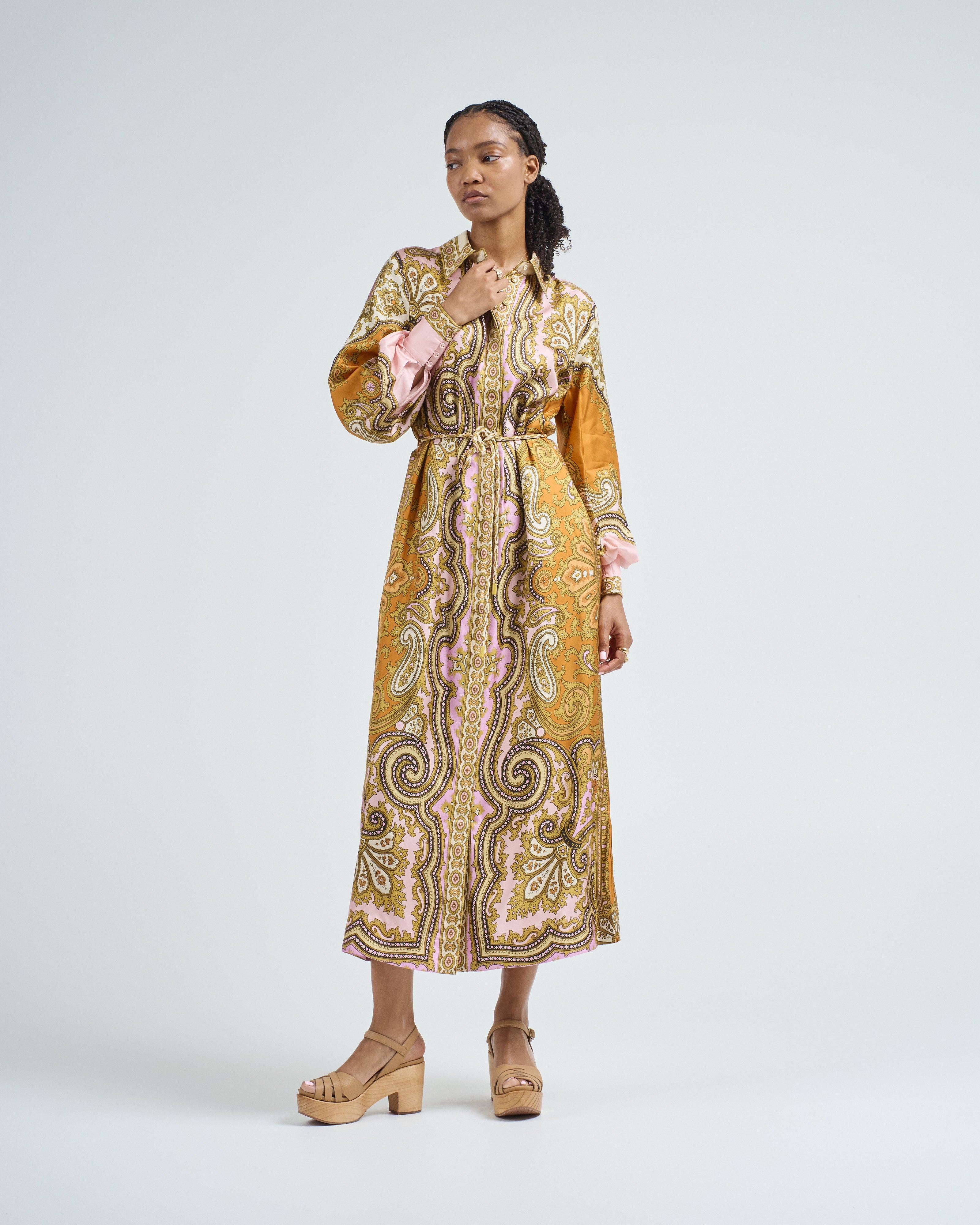 slim fit dress slacks Statement Vintage CREMEDE SILK Gold Full Sleeve Silk Shirt - Silk Shirt