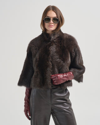 collared crop sleeve shearling jacket