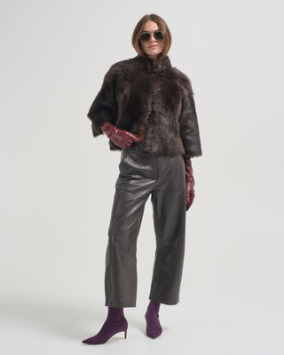 collared crop sleeve shearling jacket