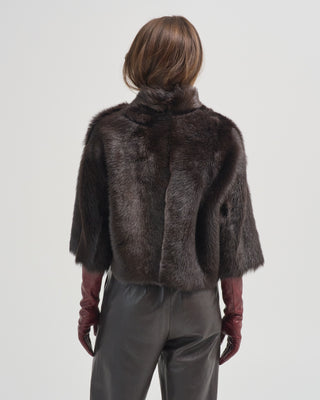 collared crop sleeve shearling jacket