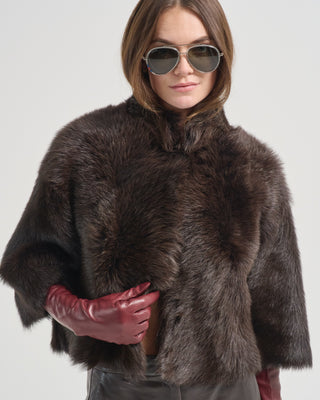 collared crop sleeve shearling jacket