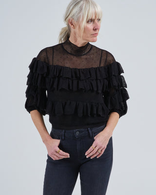 corinna mock neck tiered ruffle top