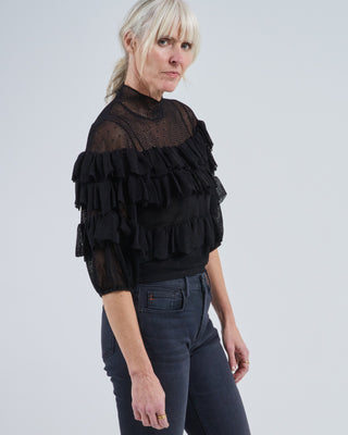 corinna mock neck tiered ruffle top