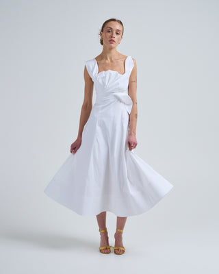 cotton poplin draped floral dress