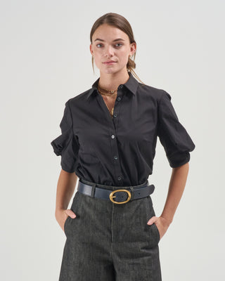 cotton poplin shirred sleeve shirt