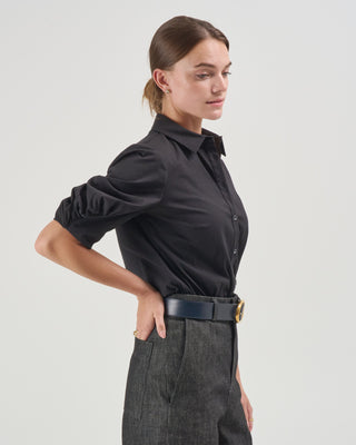 cotton poplin shirred sleeve shirt