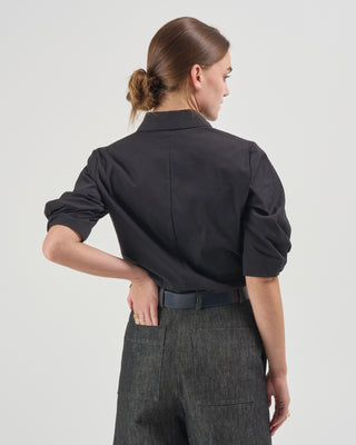 cotton poplin shirred sleeve shirt