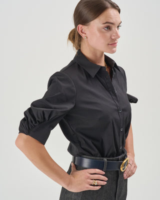 cotton poplin shirred sleeve shirt