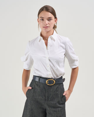 cotton poplin shirred sleeve shirt